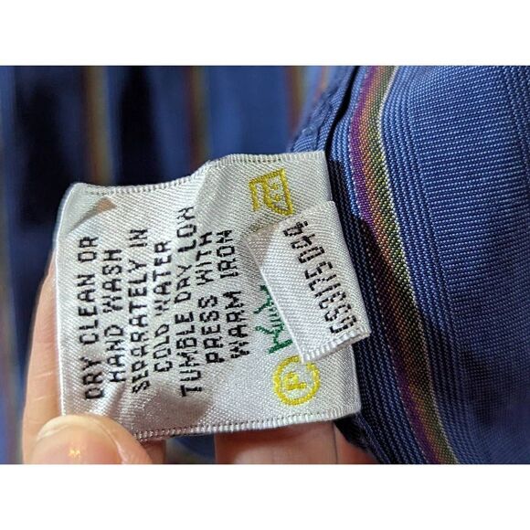 Bugatchi Men's Blue & Yellow Striped Long Sleeve Button Down Shirt Size 2XL - Picture 9 of 9